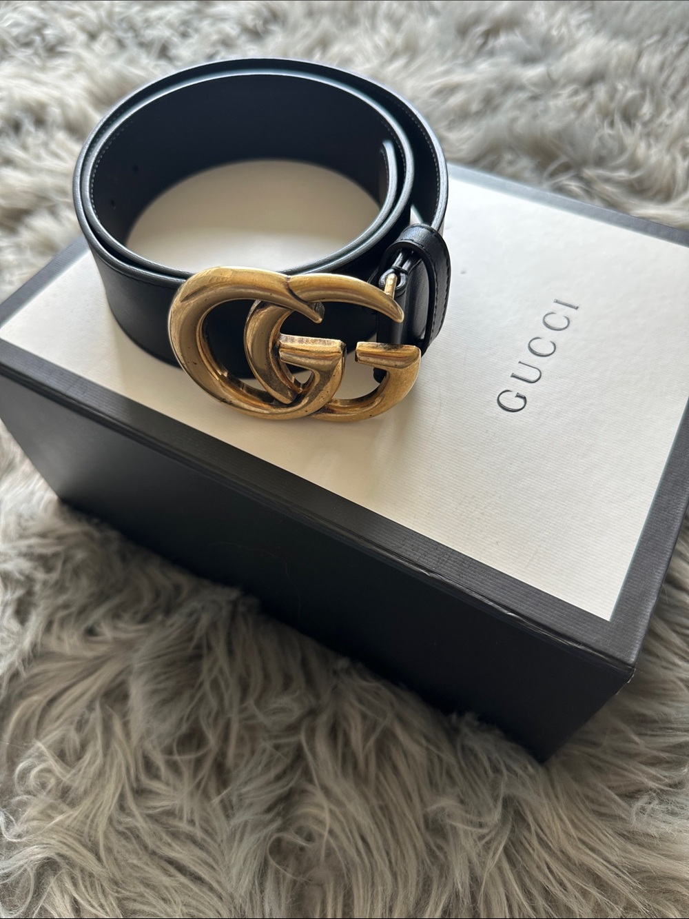 Authentic Gucci Black Leather Belt with Gold Double G Buckle - SIZE 80/32